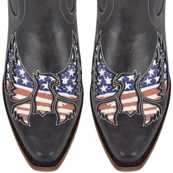 ⚡Women's American Flag Pointed Toe Cowgirl Boots with Patriotic Eagle Embroidery - Picture 4 of 7